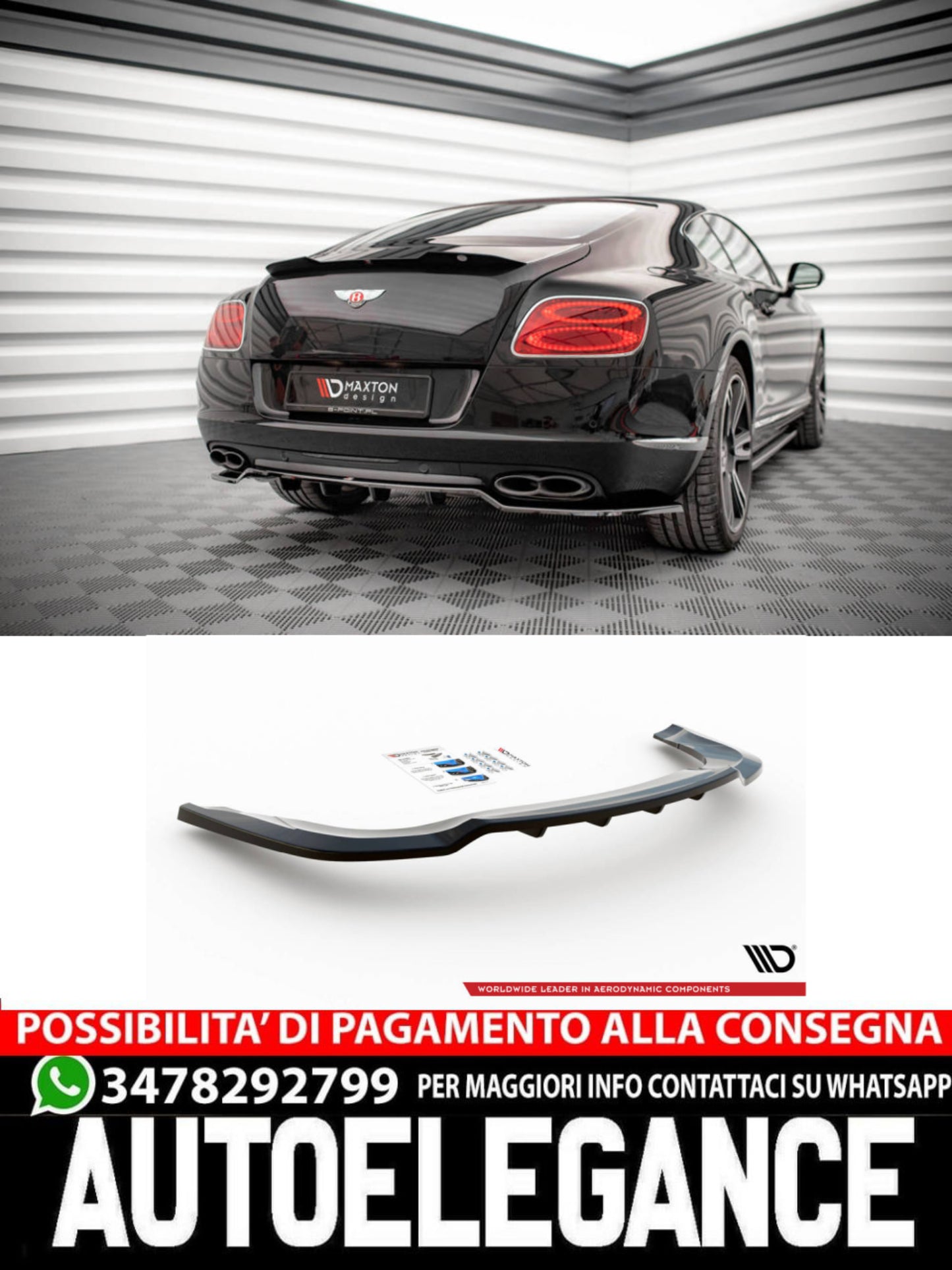 SPLITTER POSTERIORE CENTRALE (CON BARRE VERTICALI) compatibile per BENTLEY CONTINENTAL GT V8 S MK2