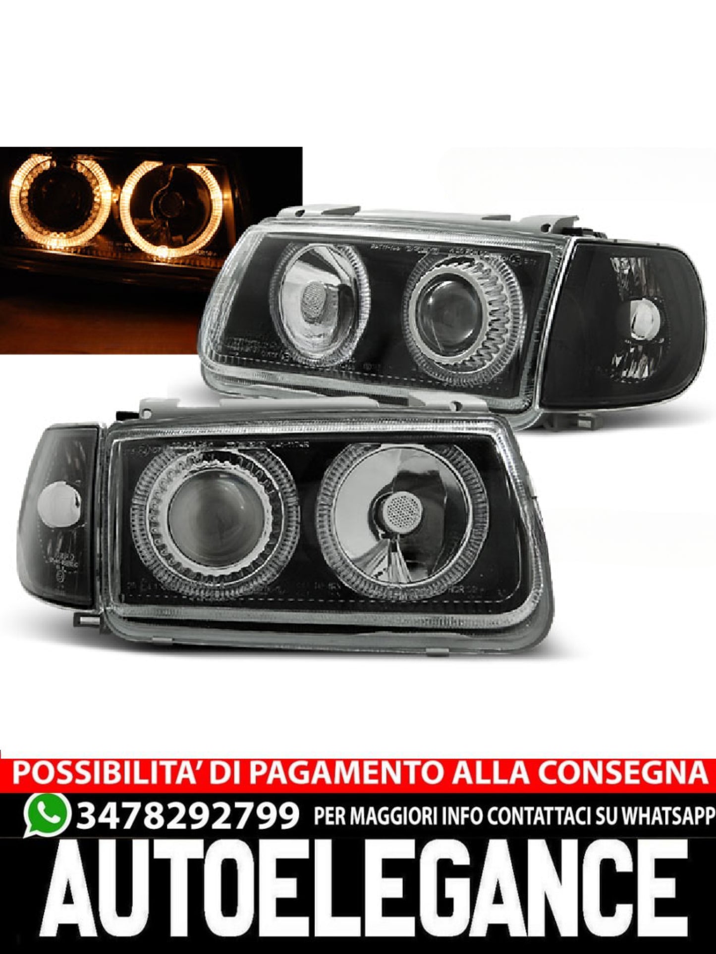 FARI ANTERIORI ANGEL EYES NERO ADATTI COMPATIBILI  per VW POLO 6N 10.94-09.99