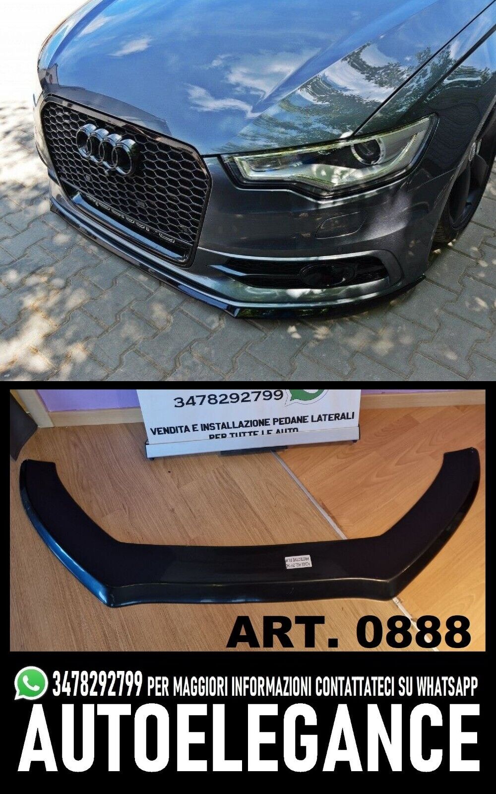 FRONT SPLITTER FOR AUDI A6 2011-2016 WITH SLINE S6 BUMPER - GLOSSY BLACK ABS