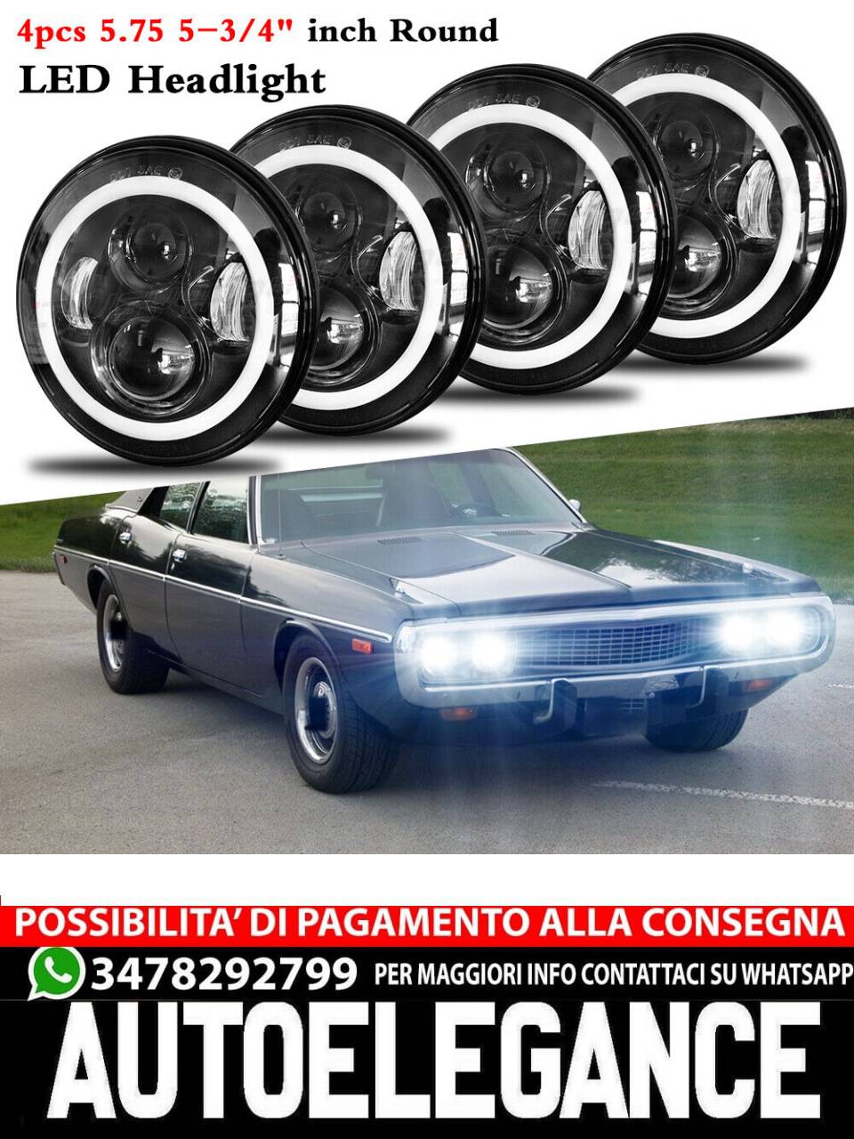 4X 5.75" 5-3/4" Round LED Headlights DRL for Dodge Charger Coronet Dart Chrysler