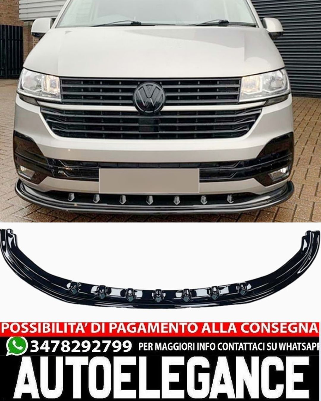 SPLITTER ANTERIORE ADATTO PER VW TRANSPORTER T6.2 2020+ NERO LOOK SPORTIVO