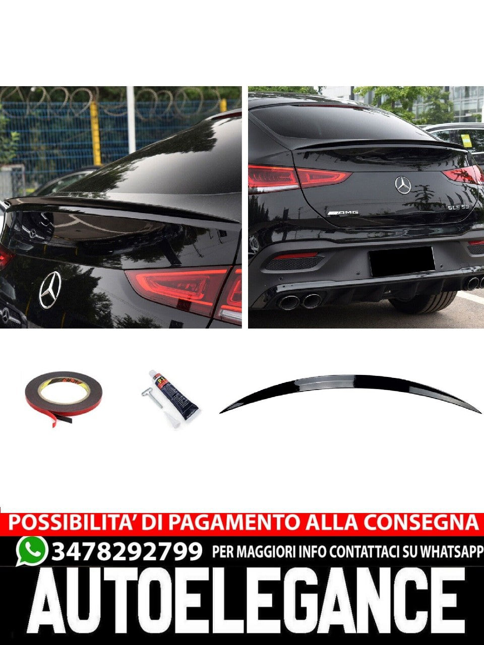 Adatto per Mercedes C167 GLE Coupé LABBRO SPOILER POSTERIORE NERO LUCIDO