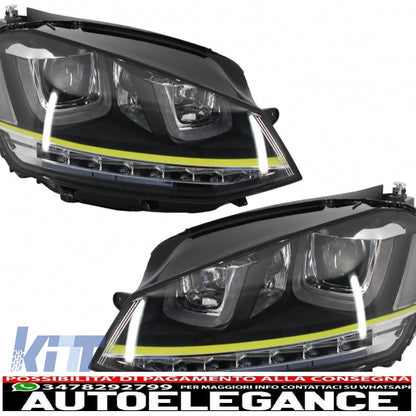 3d led headlight assembly drl turn signal with grille suitable for vw golf 7 vii (2012-2017) yellow r400 look