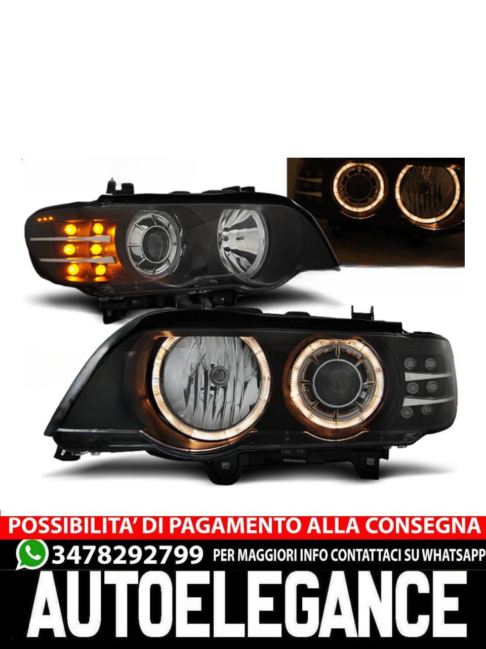 ANGEL EYES HEADLIGHTS BLACK LED INDICATOR suitable for BMW X5 E53 09.99-10.03 