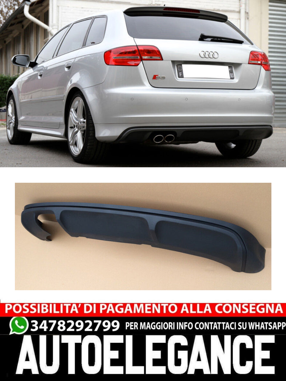 DIFFUSORE ADATTO PER AUDI A3 8P 5 PORTES SPORTBACK S3 STYLE ( 2005-2008 )