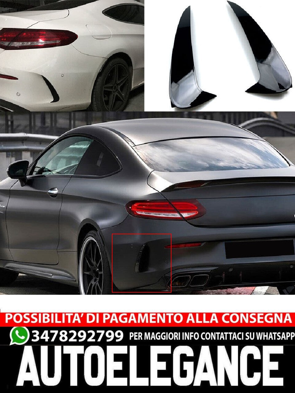 ADATTO PER MERCEDES C205 A205 AMG OTTICA FLICS AERO FLAPS NERO