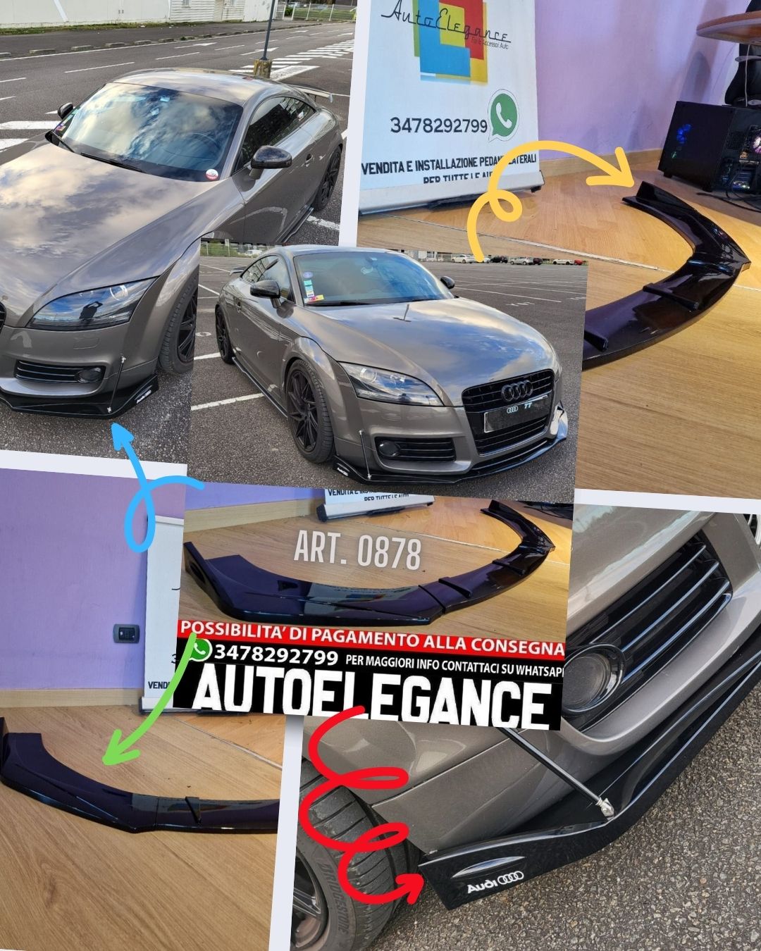 SPLITTER 3 PEZZI ADATTO PER AUDI TT 8J TT FV 2004-2019 LOOK NERO LUCIDO