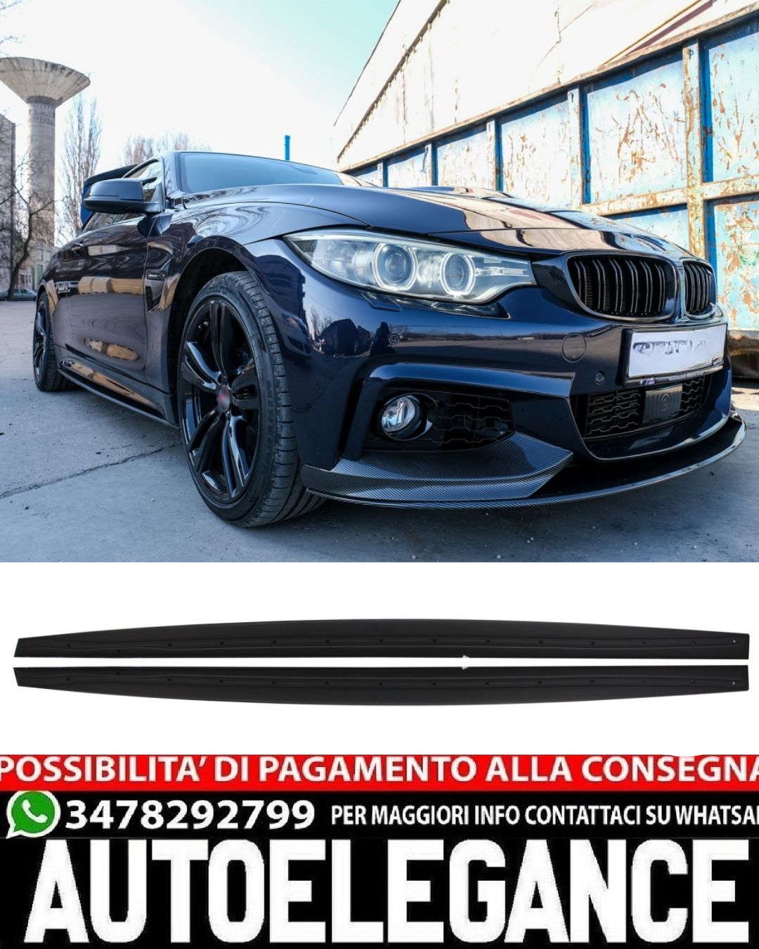 SOTTOMINIGONNE ADATTE PER BMW SERIE 4 F32 F33 F36 LOOK NERO LUCIDO DESIGN MSPORT