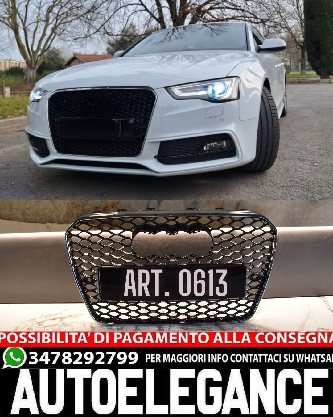 GRIGLIA ADATTA PER AUDI A5 2012-2015 LOOK RS5 BORDO CROMATO DESIGN SPORTIVO