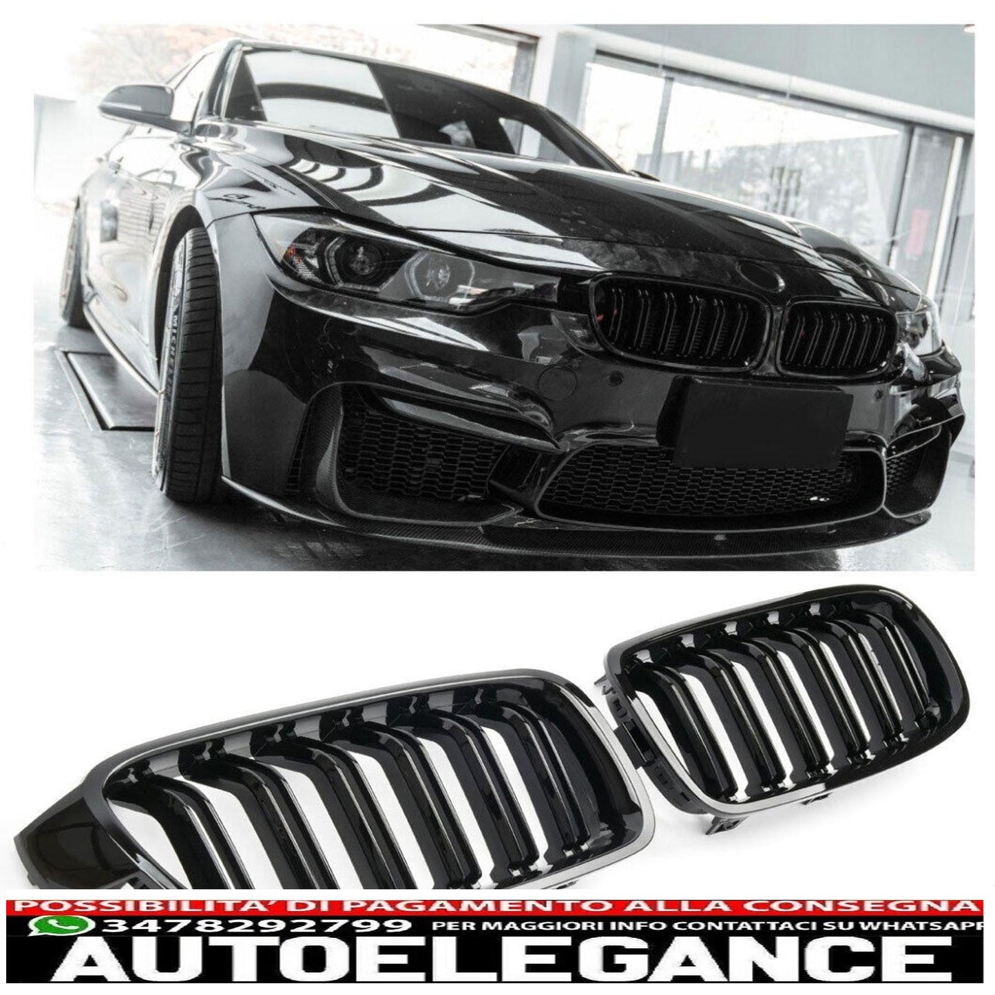 For BMW 3 Series F30 F31 Gloss Black Double Bar Sports Grille