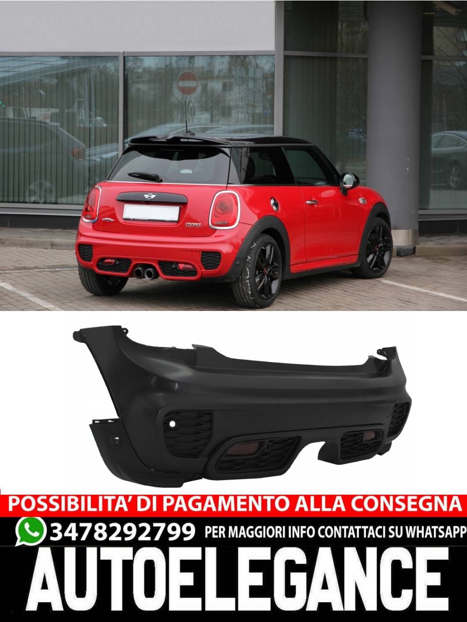 Rear bumper suitable for MINI ONE III F56 3D (2014 onwards) JCW Design
