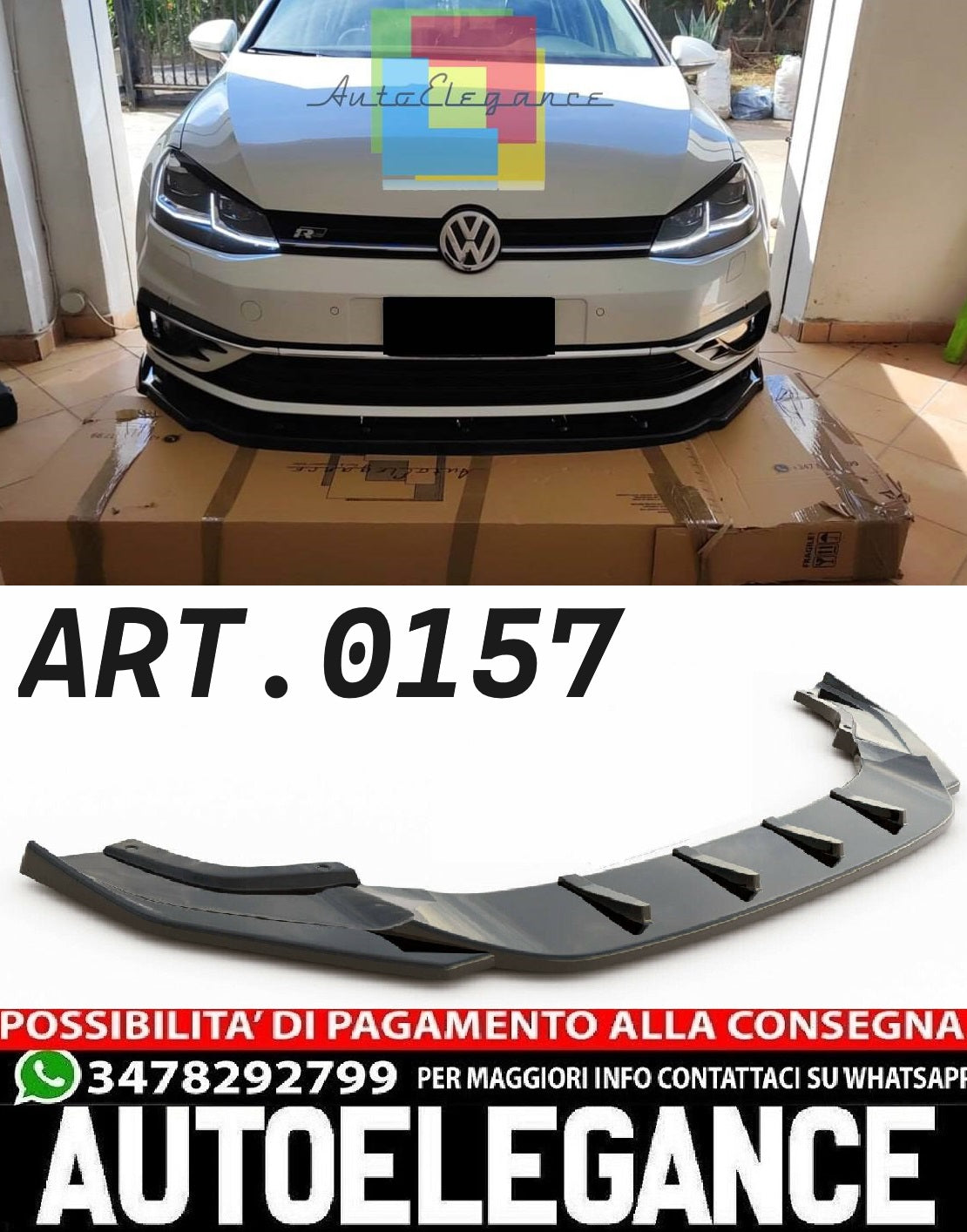 FRONT BUMPER SPLASH GUARD SUITABLE FOR VW GOLF 7.5 R RLINE 2017-2019 ABS BLACK