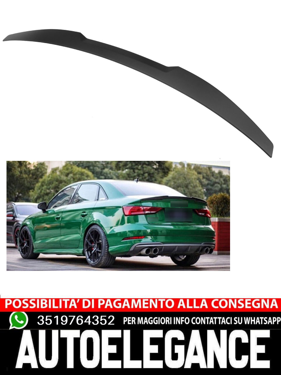 Spoiler posteriore adatto per Audi A3 8V berlina 2014-2020 non verniciato nero