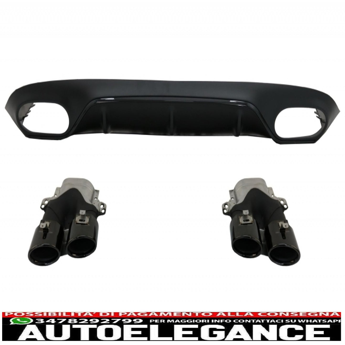 rear diffuser, exhaust tips and central grille suitable for mercedes e class c238 a238 amg sport line (2016+) e53 gt-r design all black 