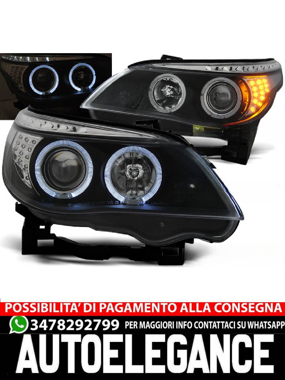 ANGEL EYES BLACK LED INDICATOR HEADLIGHTS for BMW E60/E61 03-07 