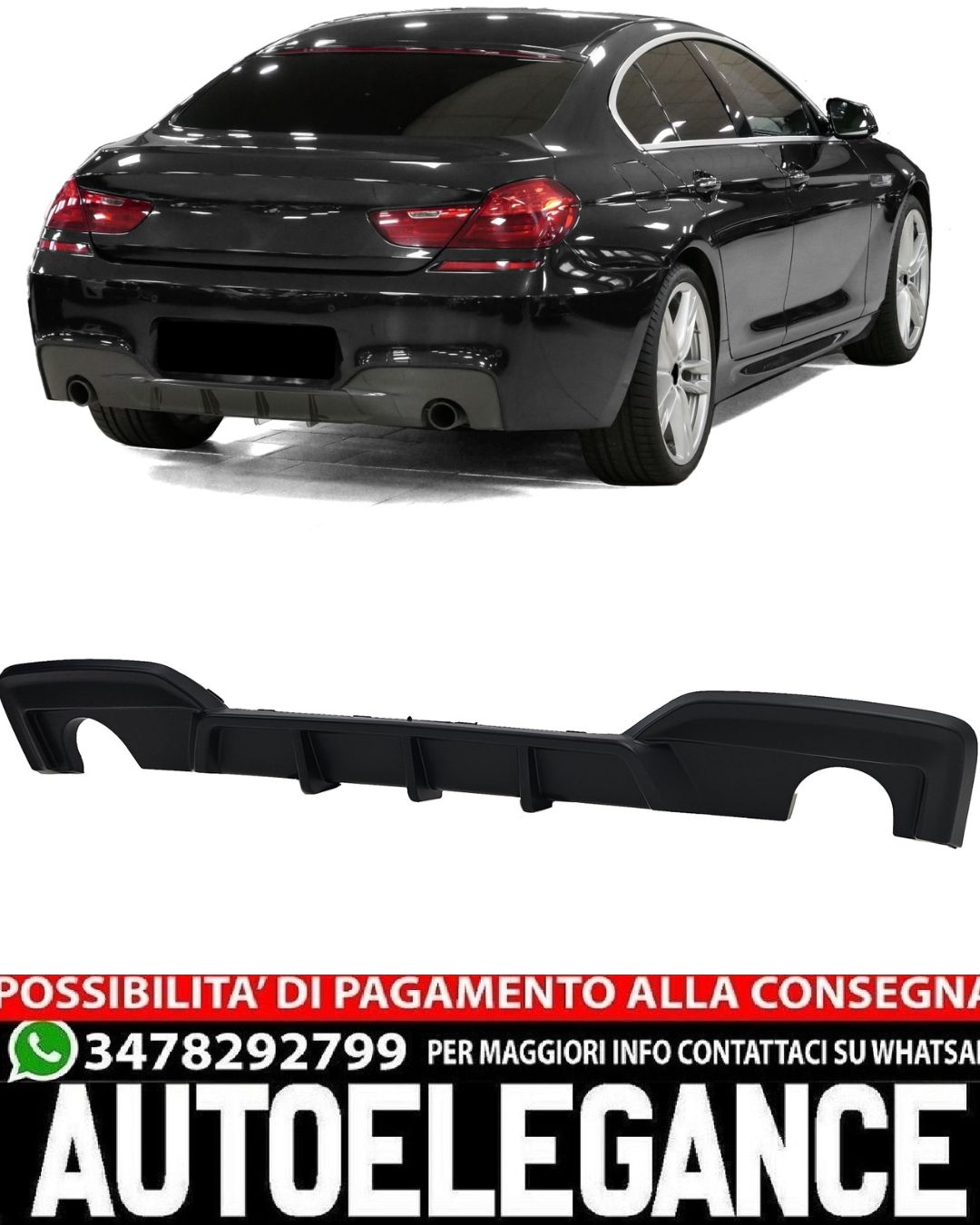 DIFFUSORE POSTERIORE 1+1 ADATTO PER BMW SERIE 6 F12 F13 F06 LOOK NERO OPACO