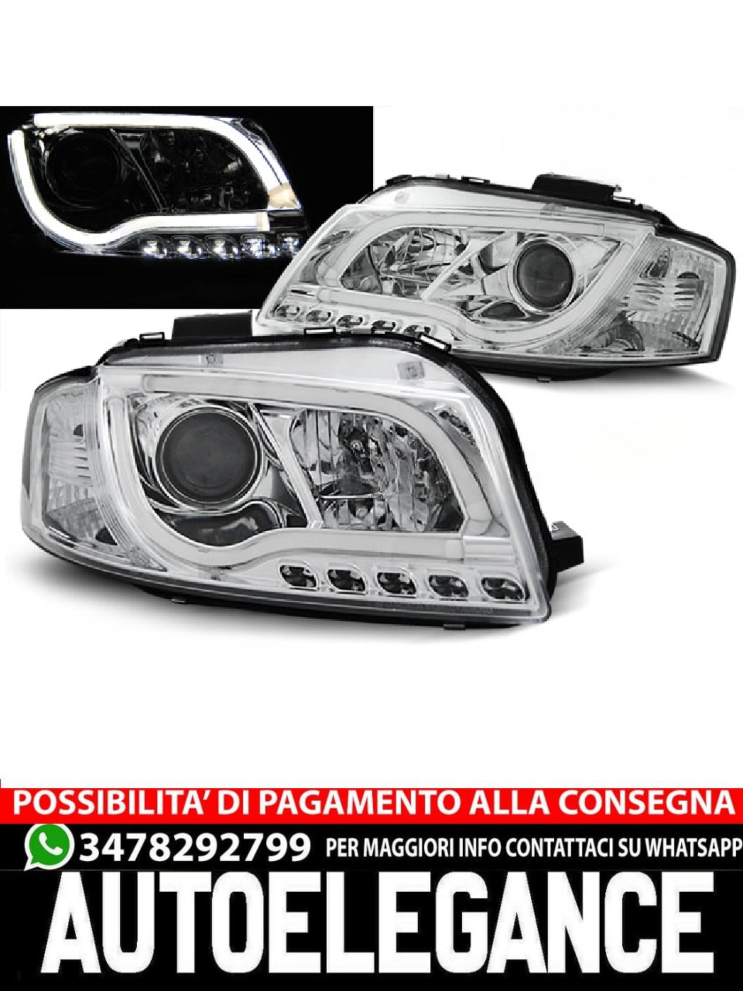 CHROME HEADLIGHT TUBE SUITABLE FOR AUDI A3 8P 05.03-03.08 