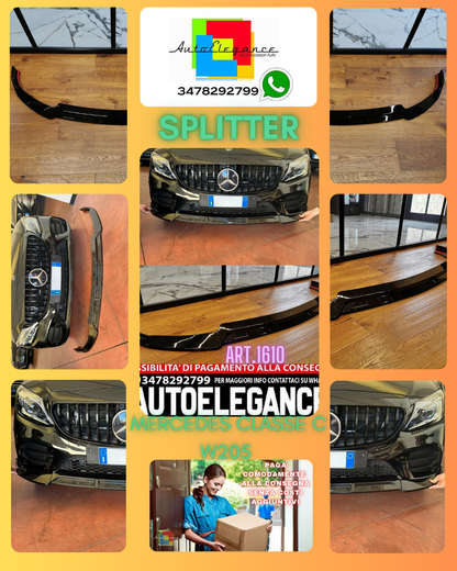 SPLITTER SUITABLE FOR MERCEDES C CLASS W205 2019-2021 AMG LOOK BRABUS GLOSSY BLACK