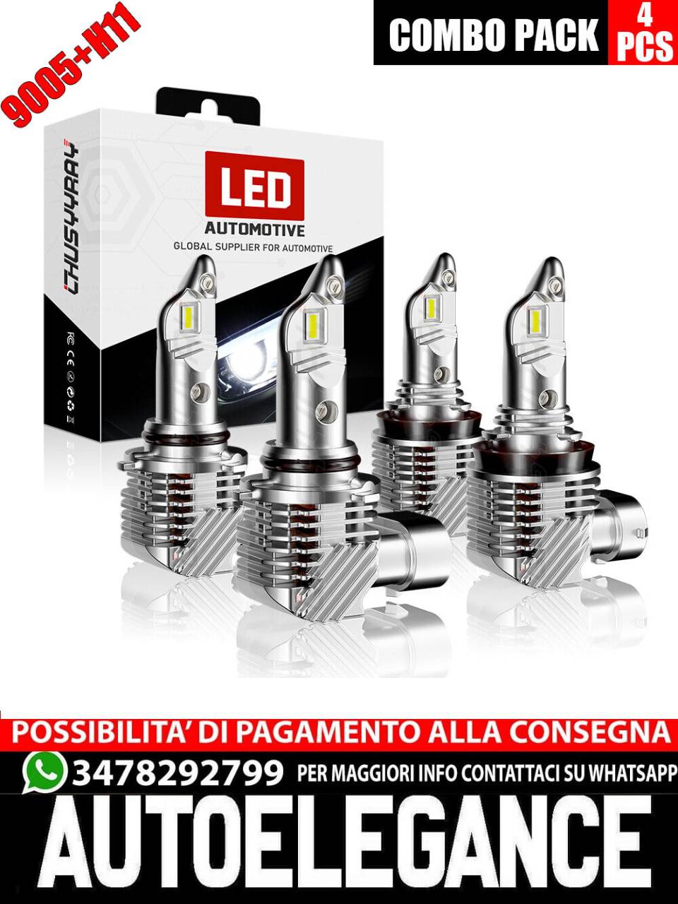 For Peterbilt 388 389 4x 9005 + H11 White New Led Headlight Conversion Kit 