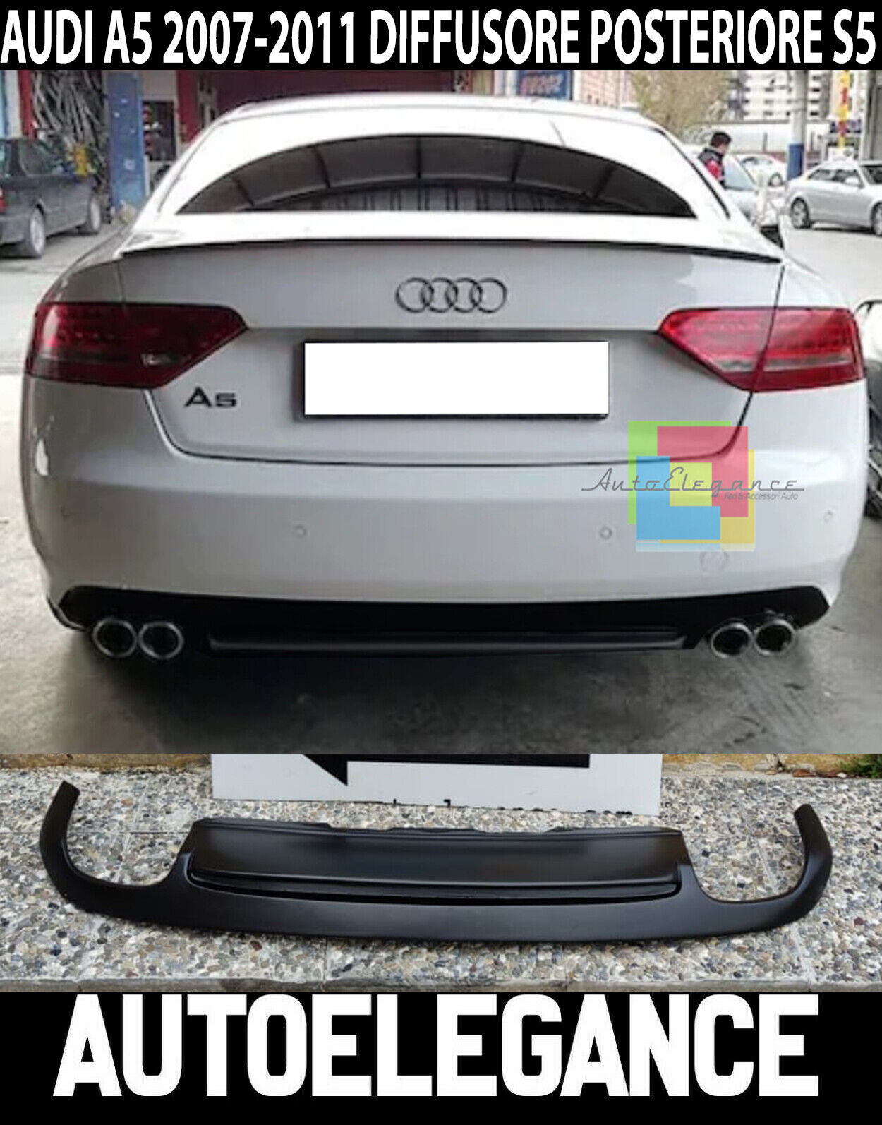 AUDI A5 COUPE SPORTBACK 2007-2011 DIFFUSORE POSTERIORE ABS LOOK S5 RS5 IT AUTOELEGANCERICAMBI