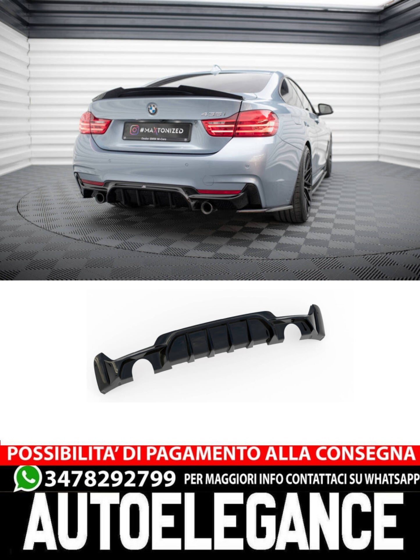 DIFFUSORE POSTERIORE ADATTO PER BMW 4 COUPÉ / GRAN COUPE M-PACK F32 / F36 (VERSIONE CON SCARICO SU ENTRAMBI I LATI)