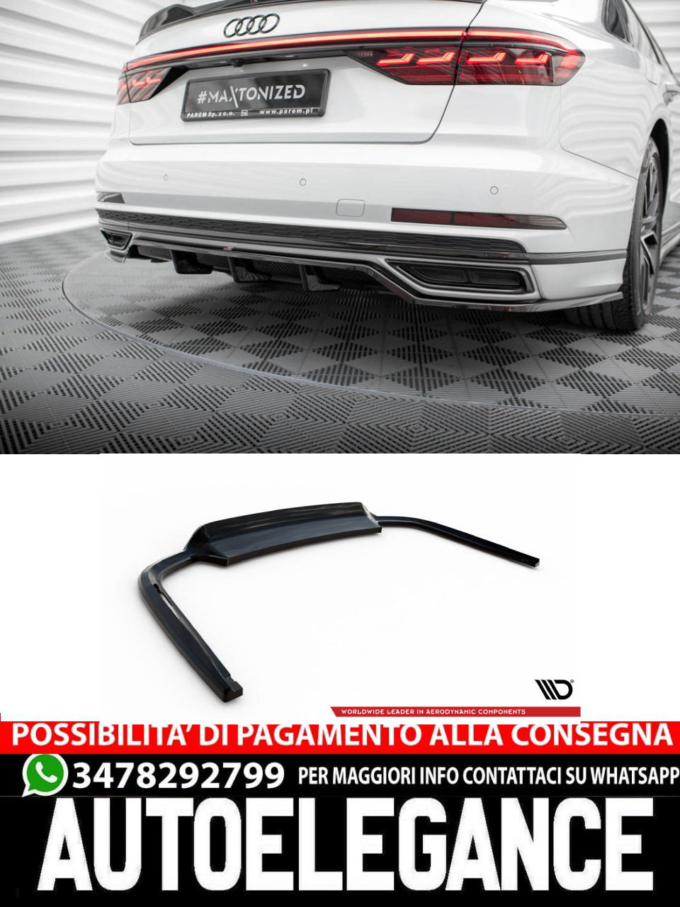 SPLITTER POSTERIORE CENTRALE (CON BARRE VERTICALI) AUDI A8 S-LINE D5  (2017 - 2021)