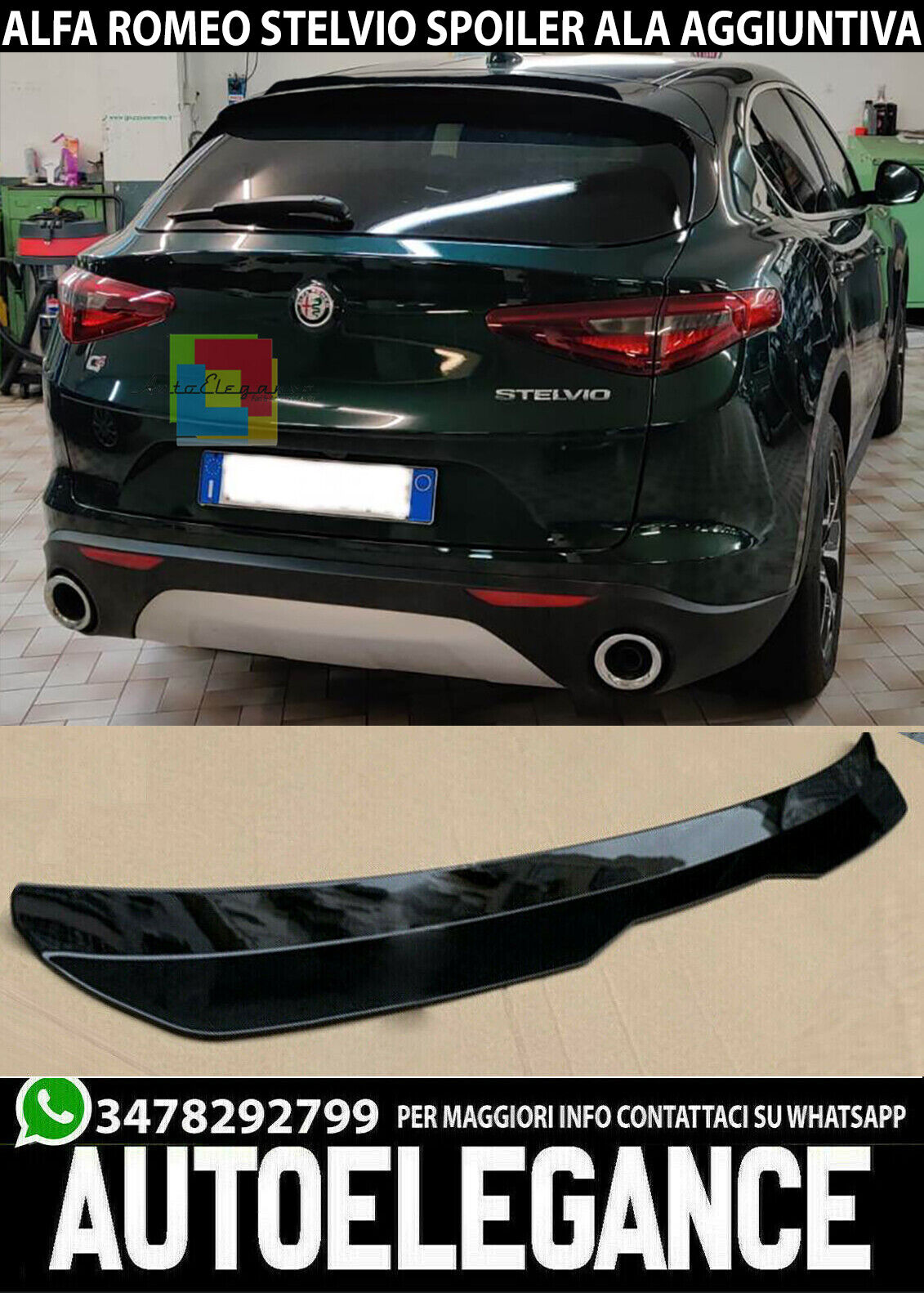 ALFA ROMEO STELVIO SPOILER POSTERIORE TETTO AGGIUNTIVA ALA NERO LUCIDO 0039 AUTOELEGANCERICAMBI