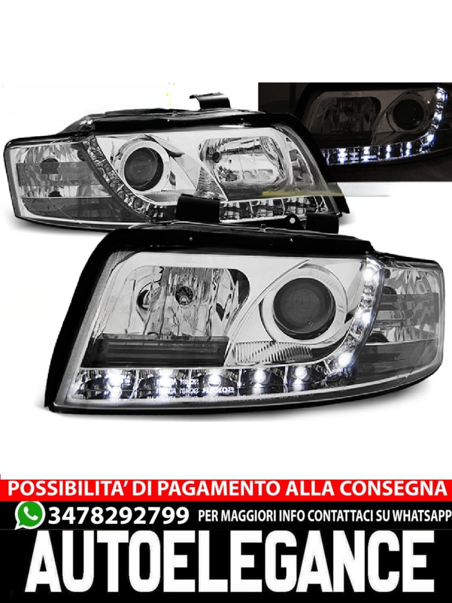 DAYLIGHT CHROME HEADLIGHTS COMPATIBLE WITH AUDI A4 10.00-10.04 