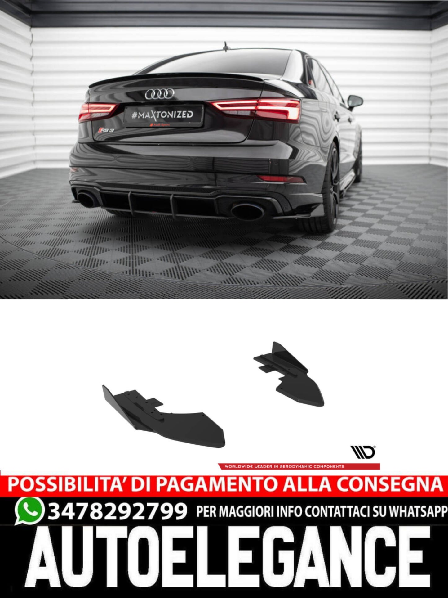 STREET PRO SPLITTER LATERALI POSTERIORI + FLAPS adatti per AUDI RS3 BERLINA 8V FACELIFT