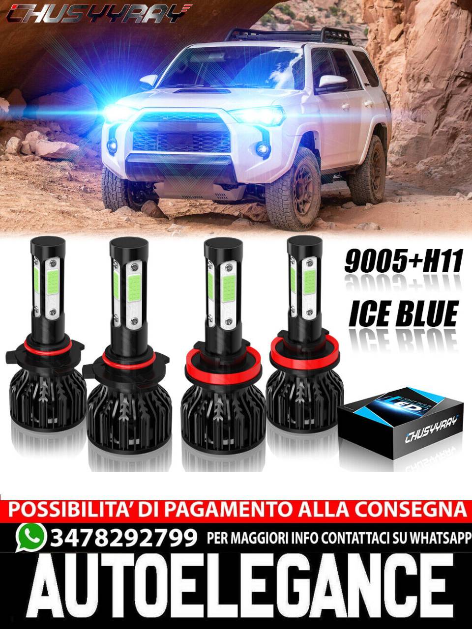 Per Peterbilt 388 389 -4x 9005+H11 BLU Nuovo Kit di conversione fari a LED Hi/Lo