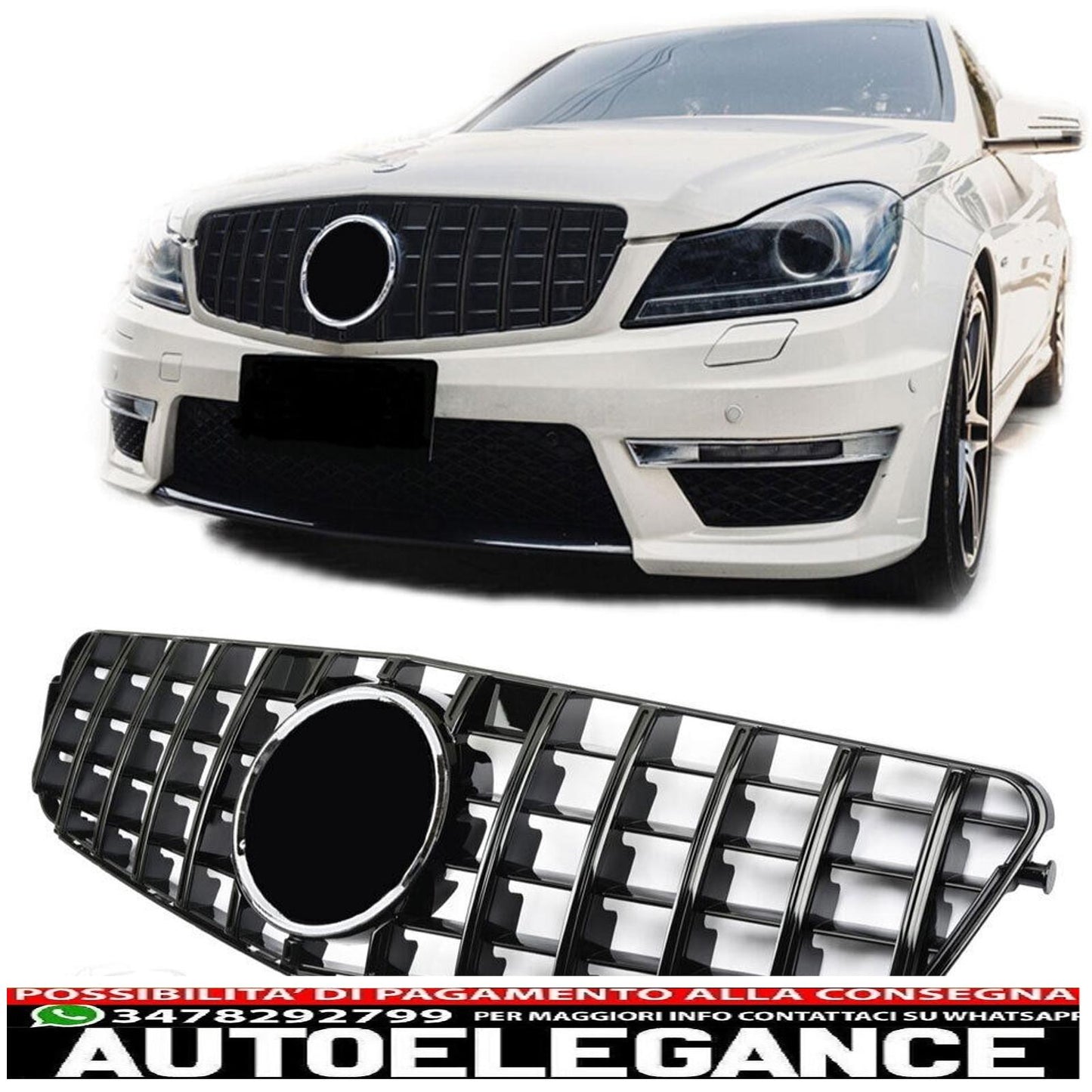 The sports radiator grille fits the Mercedes W204 Panamericana GT black