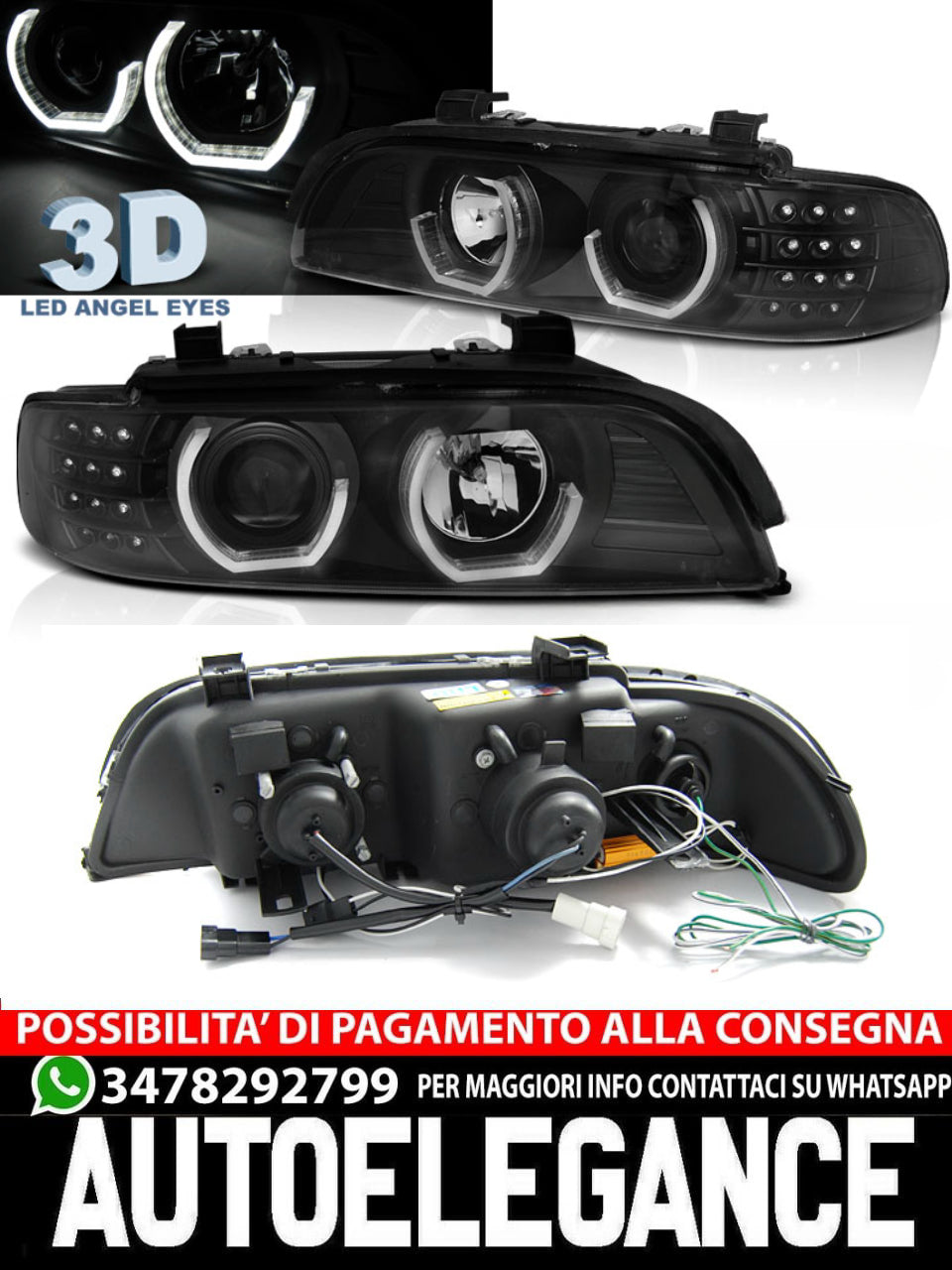 FARI ANTERIORI ANGEL EYES 3D NERO adatti per BMW E39 09.95-06.03