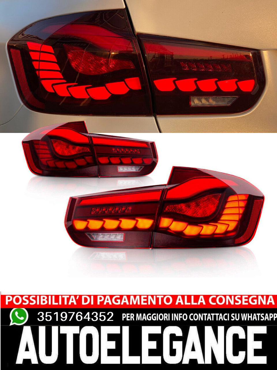 Luci dinamiche  OLED  posteriori rosse adatte per BMW Serie 3 berlina. F30 F80
