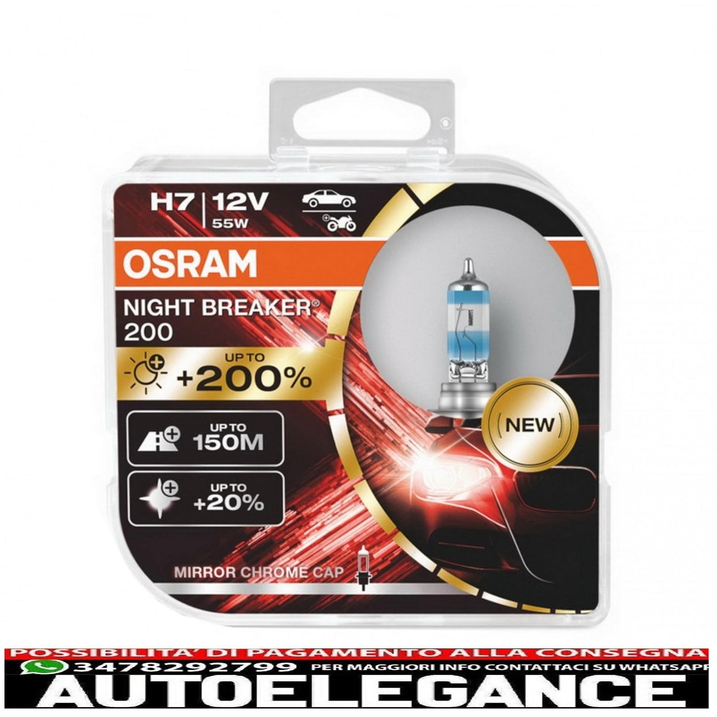 osram night breaker 200 h7 lampada frontale alogena 64210nb200-hcb scatola hardcore