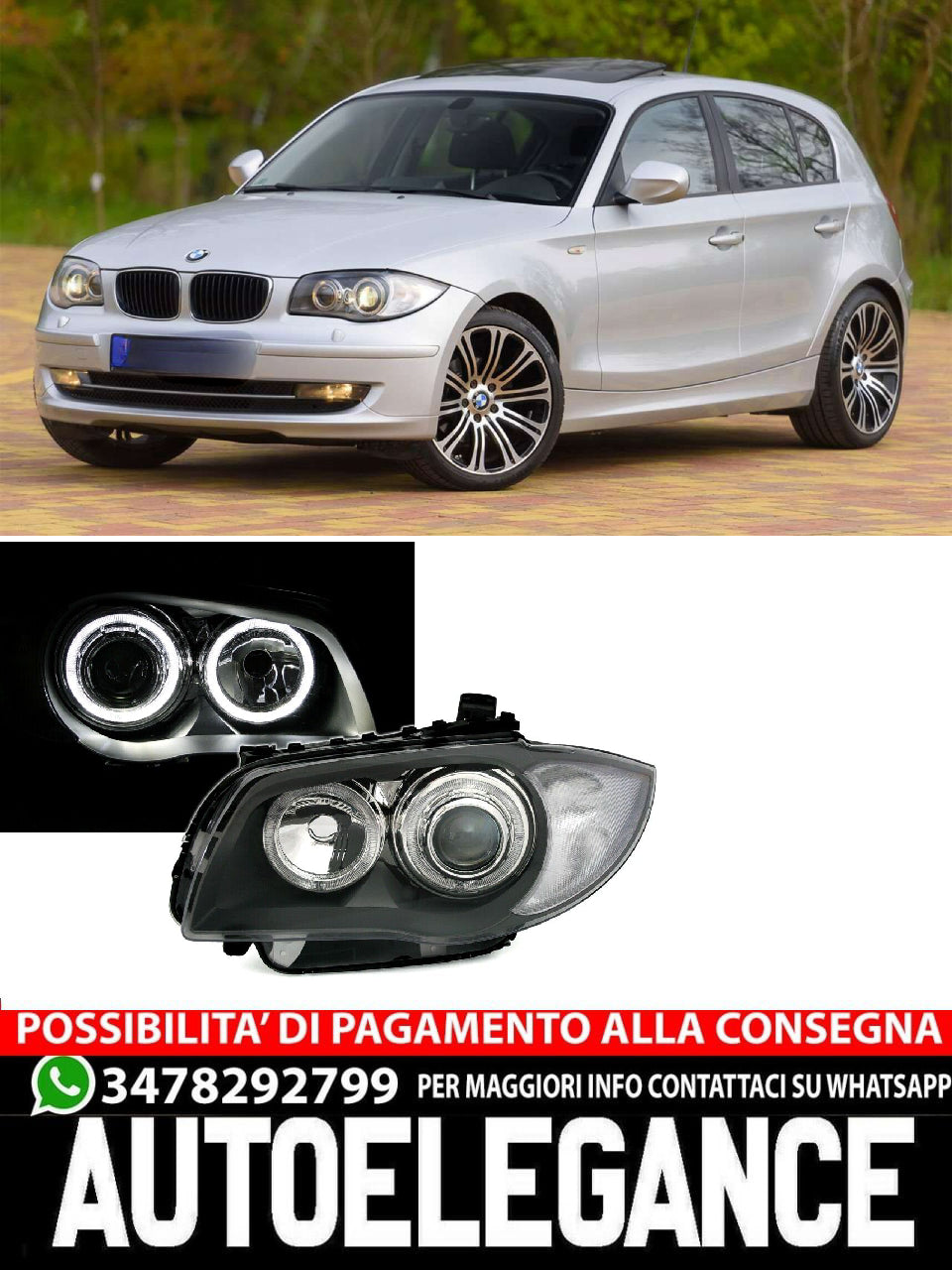 Angel Eyes Headlight with White LED Rings for BMW 1 Series E87 E81 E82 E88 Grey 