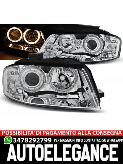 FARI ANTERIORI ANGEL EYES CROMATI per AUDI A3 8P 05.03-03.08