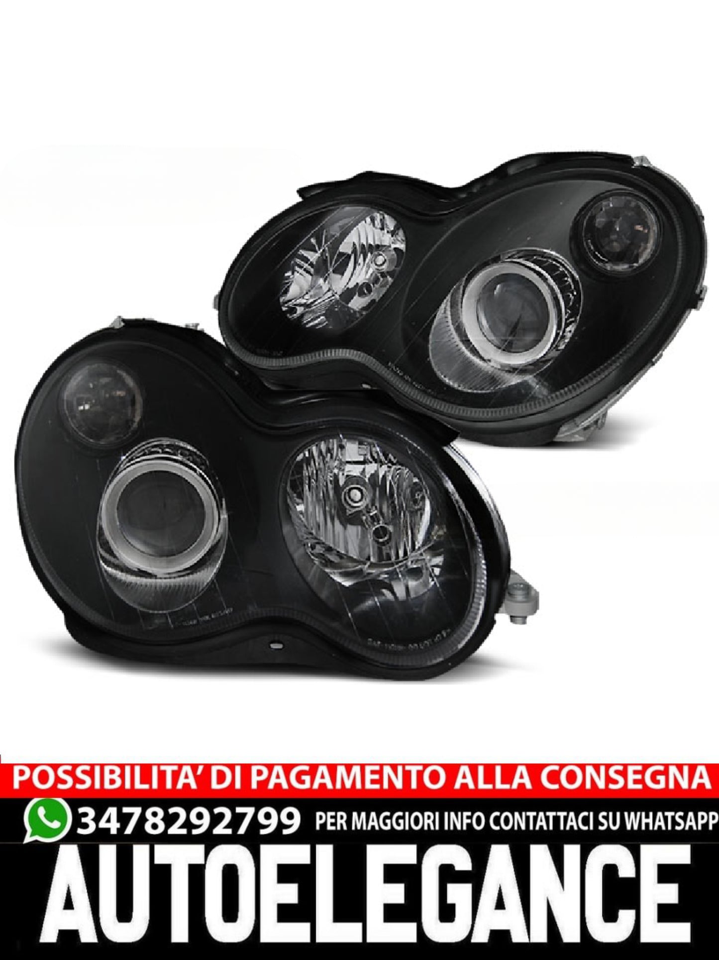 BLACK HEADLIGHTS SUITABLE COMPATIBLE for MERCEDES W203 C-Class 07.00-03.04 