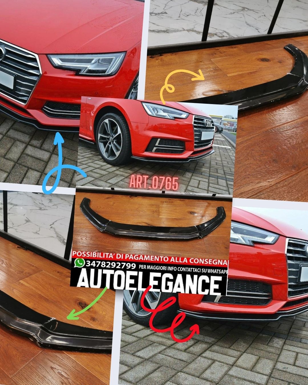 SPLITTER ANTERIORE ADATTO PER AUDI A4 B9 2015+ LOOK RS4 S4 ABS DESIGN SPORTIVO