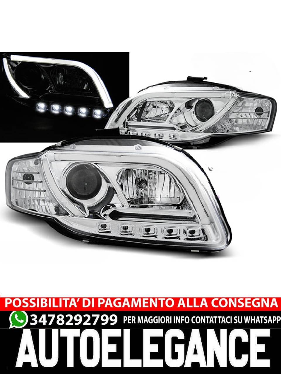 CHROME DRL HEADLIGHT TUBE for AUDI A4 B7 11.04-03.08 