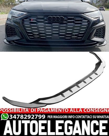 SPLITTER ANTERIORE ADATTO PER AUDI A3 8Y SLINE 2020+ LOOK SPORTIVO NERO LUCIDO