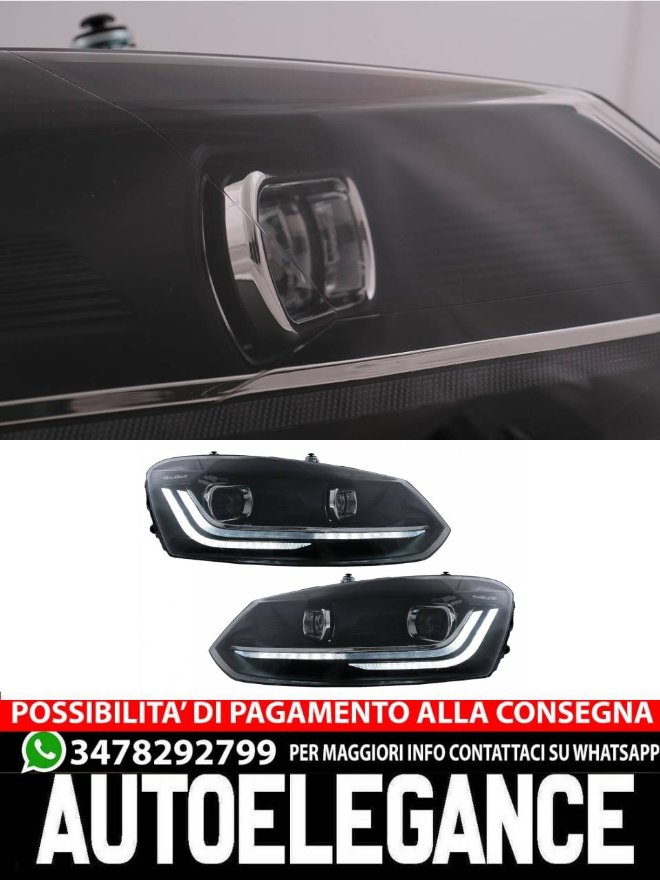 Fari a LED adatti per VW Polo Mk5 6R 6C (2010-2017) Luce di svolta sequenziale