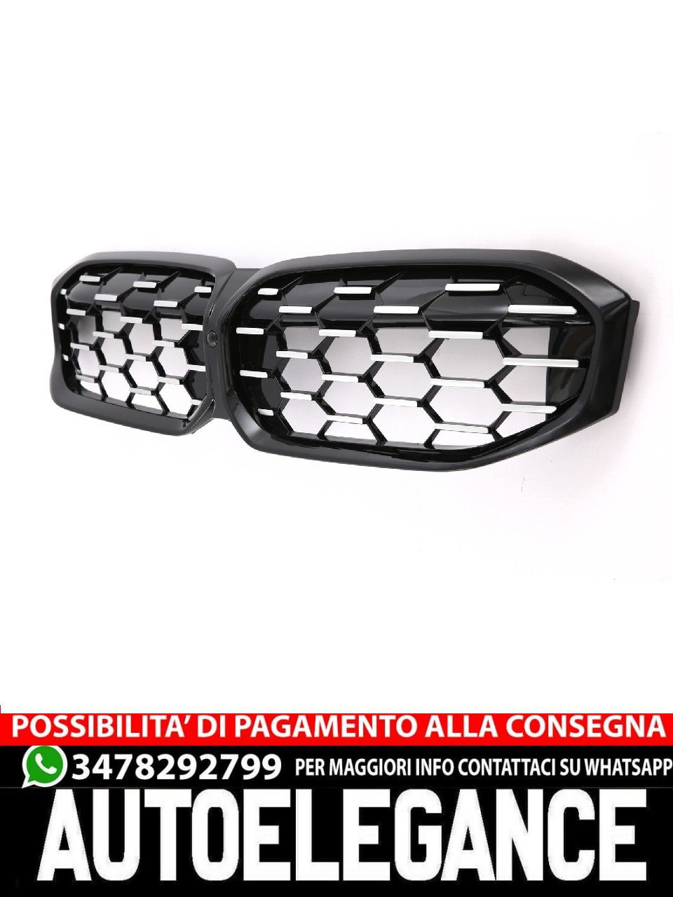 ADATTO PER BMW SERIE 3 G20 G21 LCI GRIGLIA DOPPIA BARRA NERO CROMO