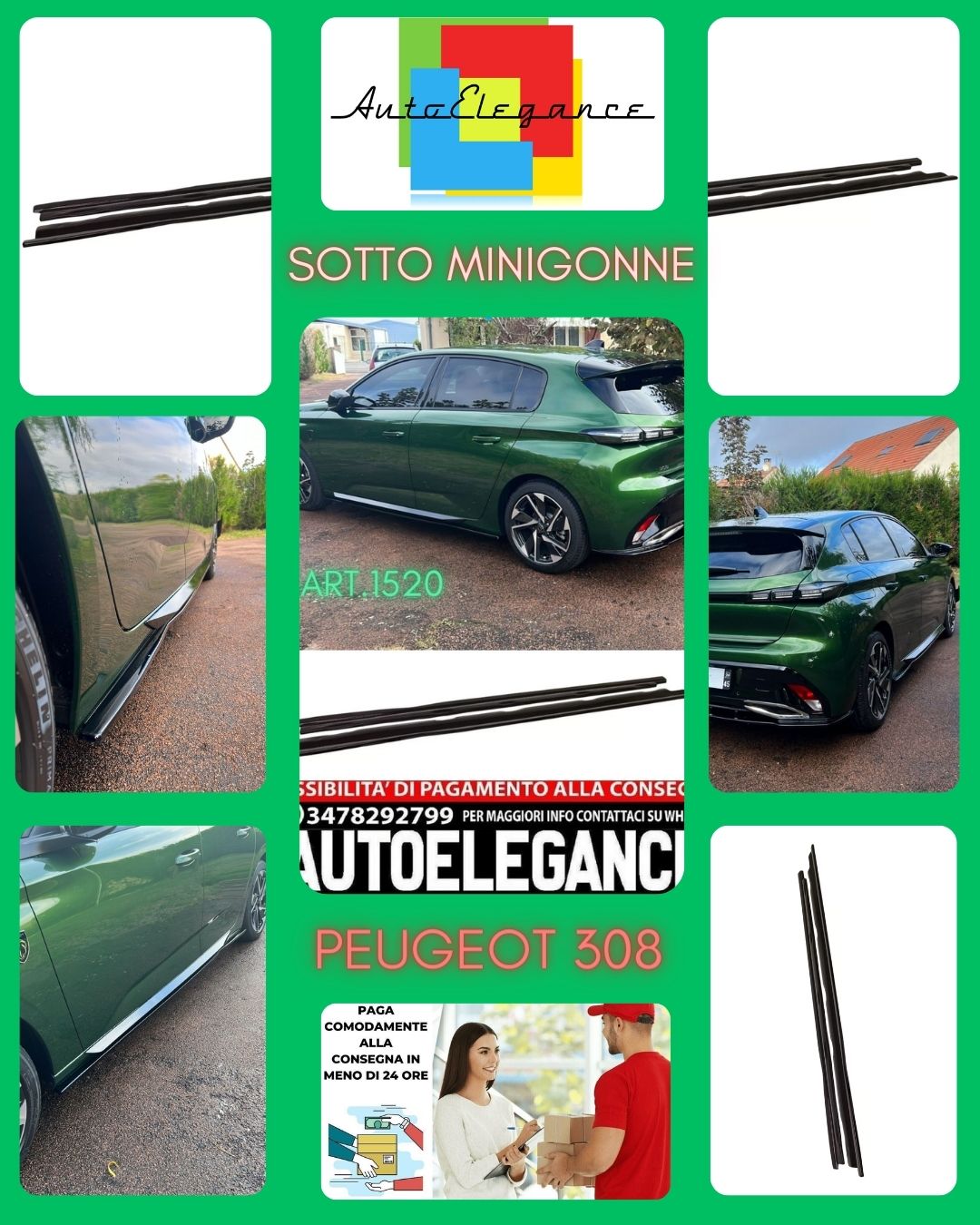 SOTTO-MINIGONNE ADATTE PER PEUGEOT 308 2021+ LOOK NERO LUCIDO DESIGN SPORTIVO