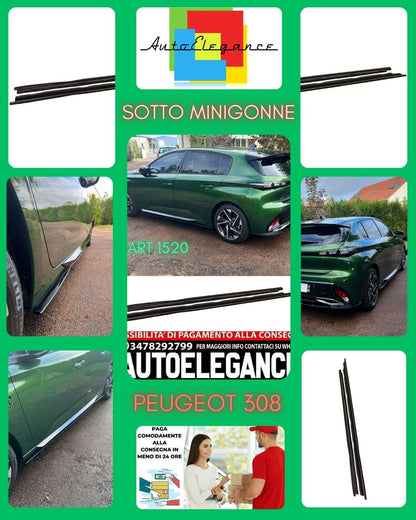 SOTTO-MINIGONNE ADATTE PER PEUGEOT 308 2021+ LOOK NERO LUCIDO DESIGN SPORTIVO