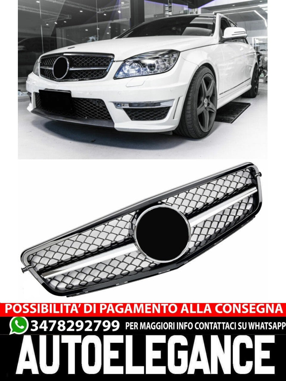 Griglia sportiva per Mercedes W204 S204 C cromo nero C63 AMG LOOK