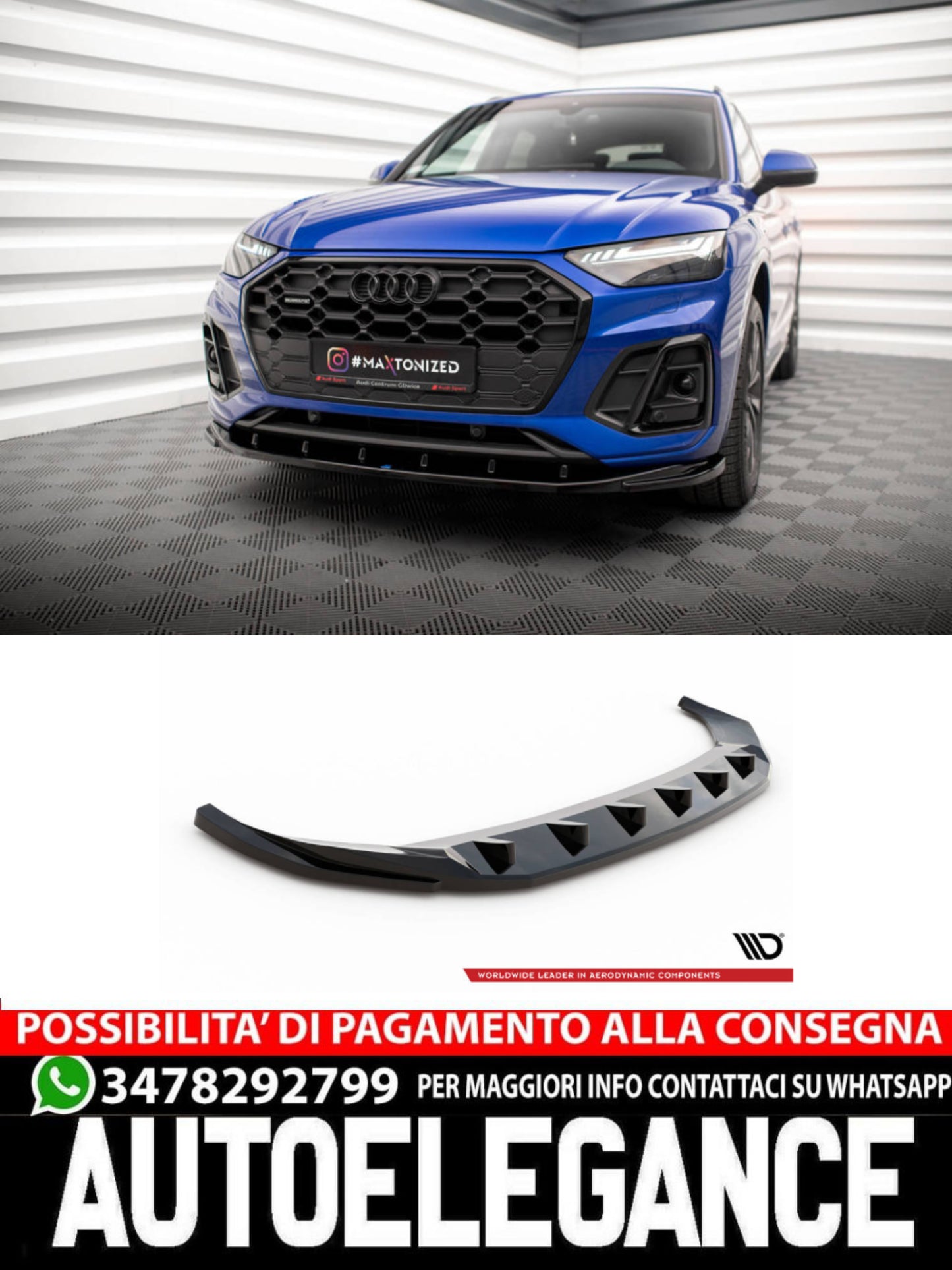 SPLITTER ANTERIORE adatto compatibile per V.2 AUDI SQ5 / Q5 S-LINE SUV / SPORTBACK MK2 FACELIFT