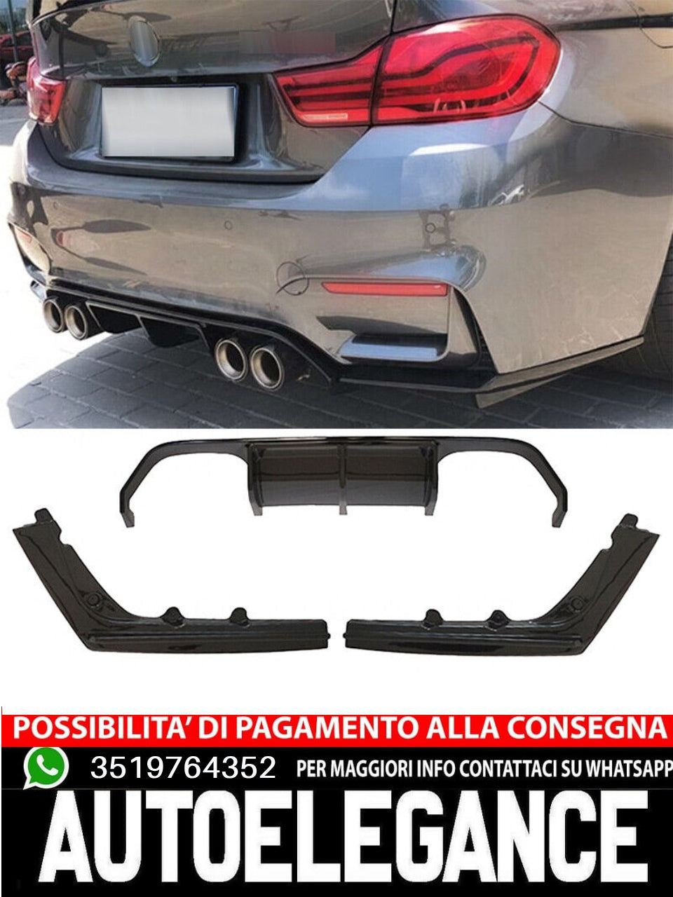 Diffusore posteriore paraurti scarico adatto per BMW G30 G31 Sport tutto nero