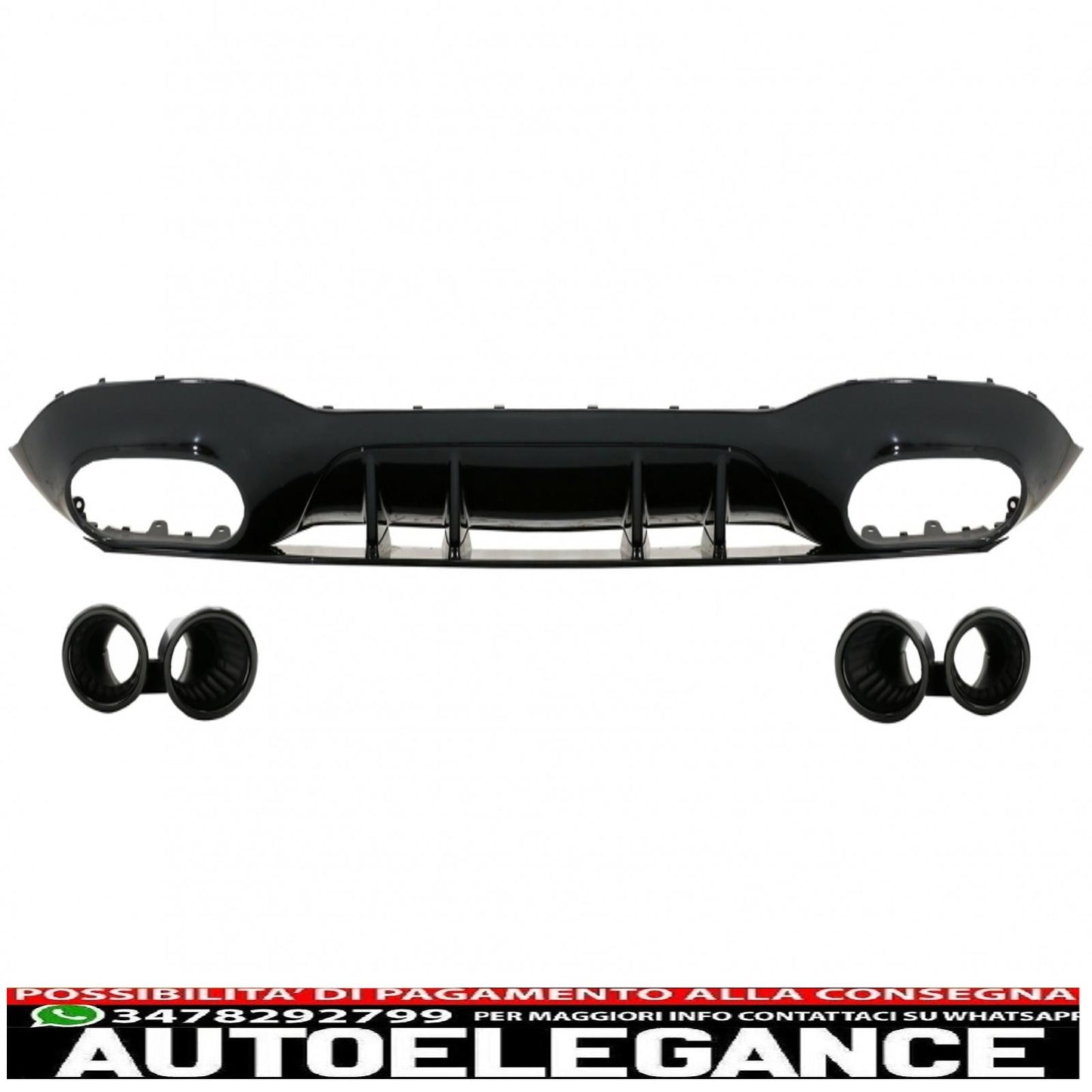 rear diffuser with front side air intakes and side fins suitable for mercedes a-class v177 sedan (2018-up) black exhaust 