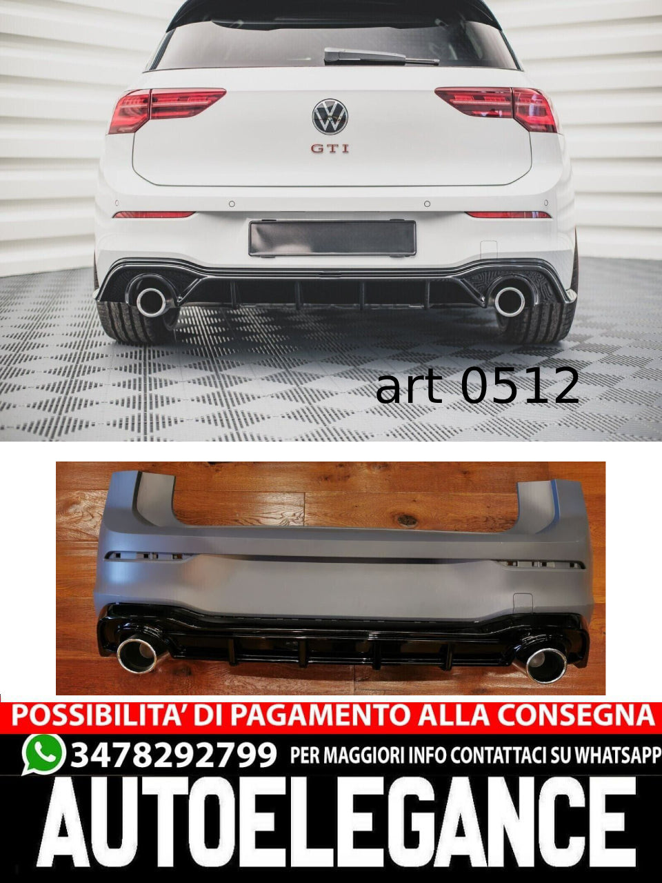 PARAURTI POSTERIORE ADATTO PER VW GOLF 8 2020+ LOOK GOLF 8 GTI DESIGN SPORTIVO