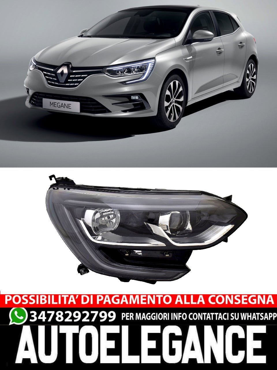 Fanale posteriore anteriore per Renault Megane 4 2015-H7 Luce motore H7 LWR
